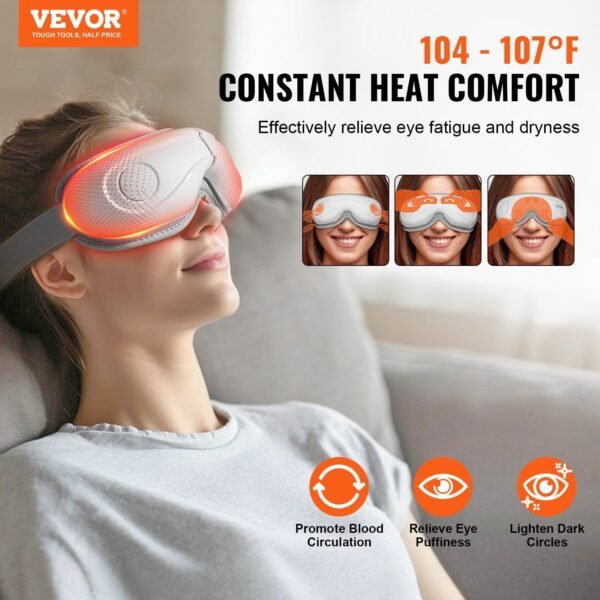 VEVOR Eye Massager with Heat & Remote Eye Care Device 5 Modes Bluetooth Music - Image 2