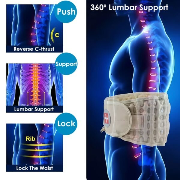 Decompression Back Belt Lumbar Spine Support Lower Back Air Traction Device with Hand Pump Extension Pad for Men Women Pain Relief Fit For All Waist - Image 3