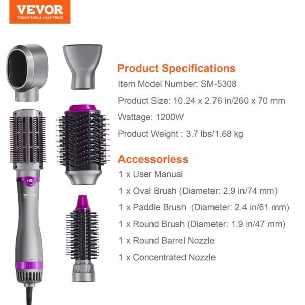 VEVOR Hair Dryer Brush 5-in-1 Hot Hair Styler Upgraded Negative Ion for Curling - Image 7