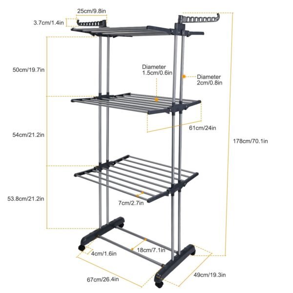 Clothes Drying Rack Rolling Collapsible Laundry Dryer Hanger Stand Rail Shelve Wardrobe Clothing Drying Racks - Image 5