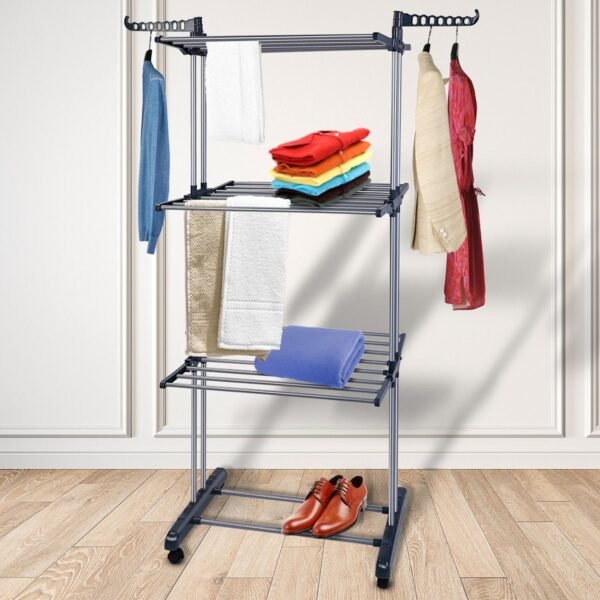 Clothes Drying Rack Rolling Collapsible Laundry Dryer Hanger Stand Rail Shelve Wardrobe Clothing Drying Racks - Image 9