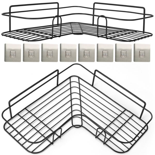 2Pcs Corner Shower Caddy Shelves Wall Mounted Basket Rack Bathroom Shampoo Holder Storage Organizer - Image 11