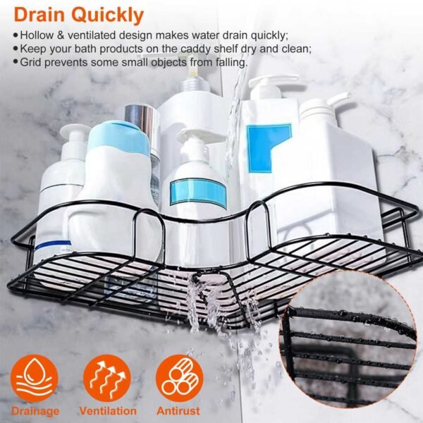 2Pcs Corner Shower Caddy Shelves Wall Mounted Basket Rack Bathroom Shampoo Holder Storage Organizer - Image 4