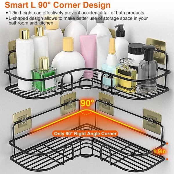 2Pcs Corner Shower Caddy Shelves Wall Mounted Basket Rack Bathroom Shampoo Holder Storage Organizer - Image 5