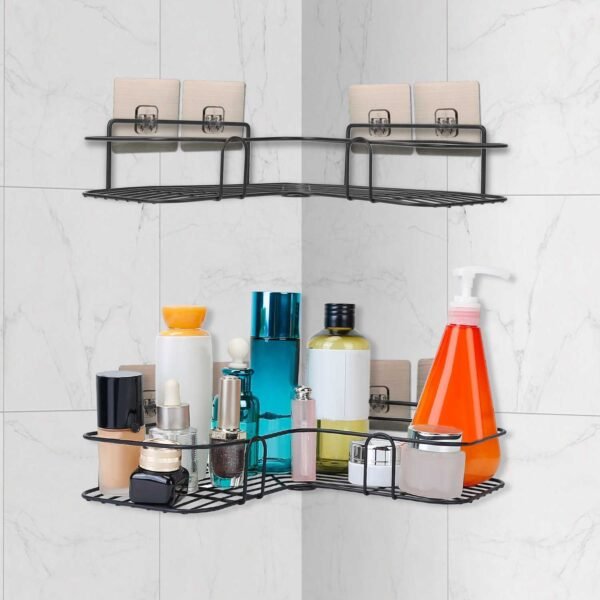 2Pcs Corner Shower Caddy Shelves Wall Mounted Basket Rack Bathroom Shampoo Holder Storage Organizer - Image 8