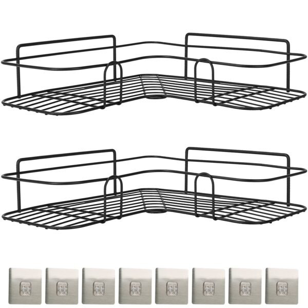 2Pcs Corner Shower Caddy Shelves Wall Mounted Basket Rack Bathroom Shampoo Holder Storage Organizer - Image 10