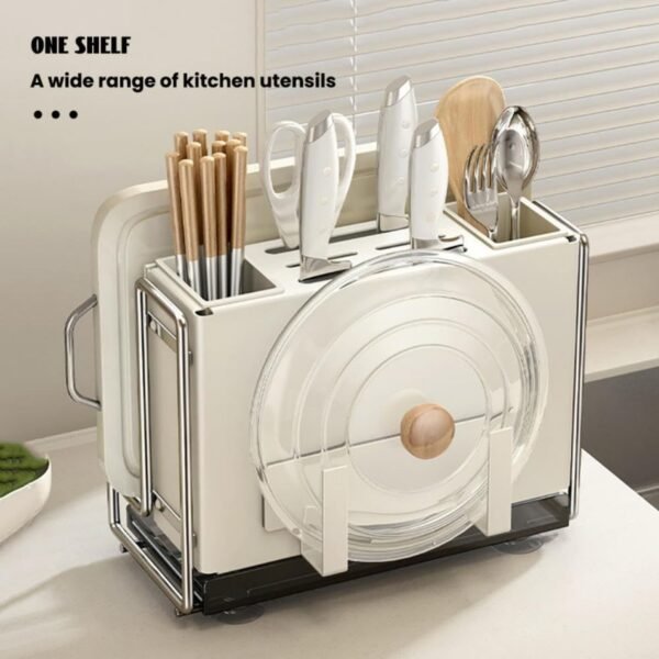 Knife Block Holder, Universal Knife Block, Kitchen Knife Holder, Kitchen Knife Rack Shelf, Magnetic Chopsticks Cage Chopping Board Put Chopping Board Knife One Storage Rack - Image 2