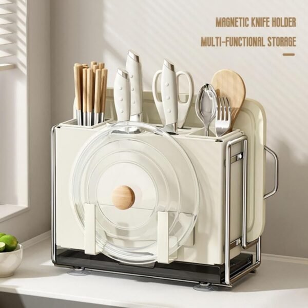 Knife Block Holder, Universal Knife Block, Kitchen Knife Holder, Kitchen Knife Rack Shelf, Magnetic Chopsticks Cage Chopping Board Put Chopping Board Knife One Storage Rack - Image 5