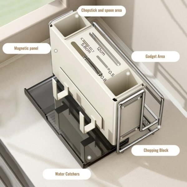 Knife Block Holder, Universal Knife Block, Kitchen Knife Holder, Kitchen Knife Rack Shelf, Magnetic Chopsticks Cage Chopping Board Put Chopping Board Knife One Storage Rack - Image 6
