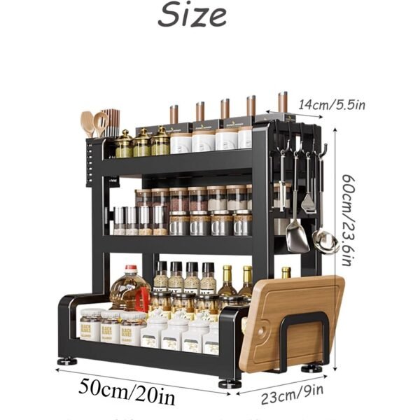 Elegant Multi-Layer Metal Kitchen Organizer - Countertop Spice Rack, Knife & Utensil Holder, Condiment Basket - Image 3