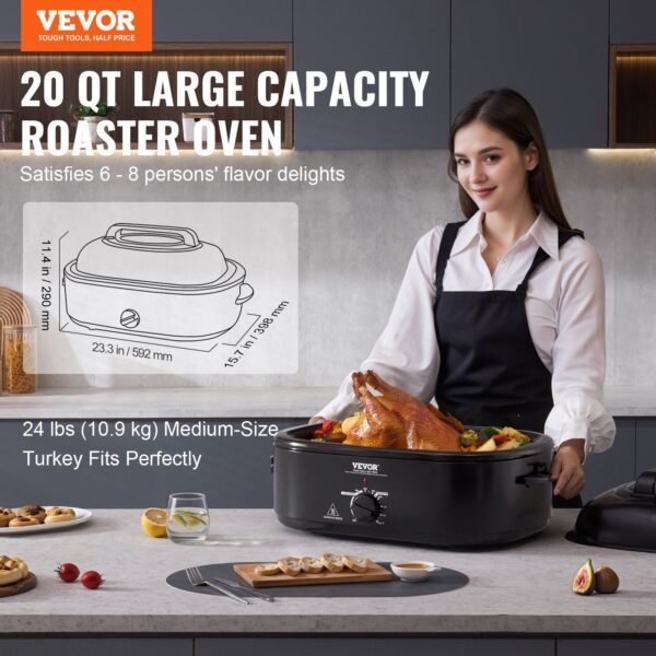 VEVOR Electric Roaster Oven, 20 QT Turkey Roaster Oven with Self-Basting Lid, 1450W Roaster Oven with Defrost & Warm Function, Adjustable Temperature, Removable Pan & Rack, Fits Turkeys Up to 24LBS - Image 2