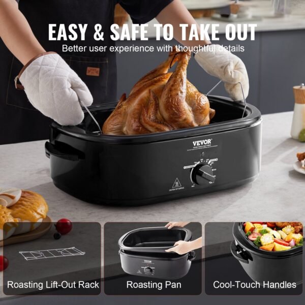 VEVOR Electric Roaster Oven, 20 QT Turkey Roaster Oven with Self-Basting Lid, 1450W Roaster Oven with Defrost & Warm Function, Adjustable Temperature, Removable Pan & Rack, Fits Turkeys Up to 24LBS - Image 5