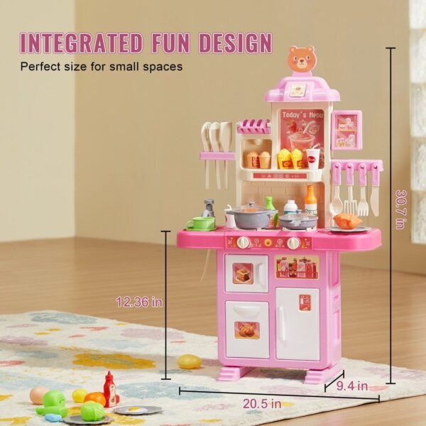 VEVOR Kitchen Playset Kids Pretend Cooking Play Toy 48 Piece Accessories Pink - Image 3