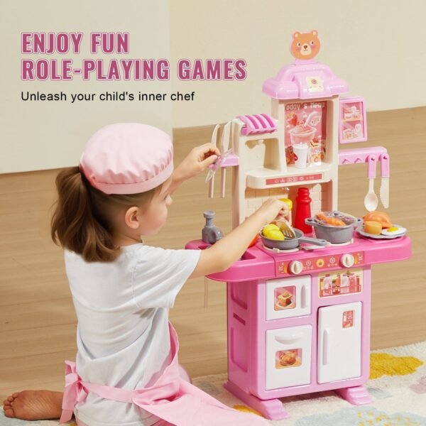 VEVOR Kitchen Playset Kids Pretend Cooking Play Toy 48 Piece Accessories Pink - Image 6