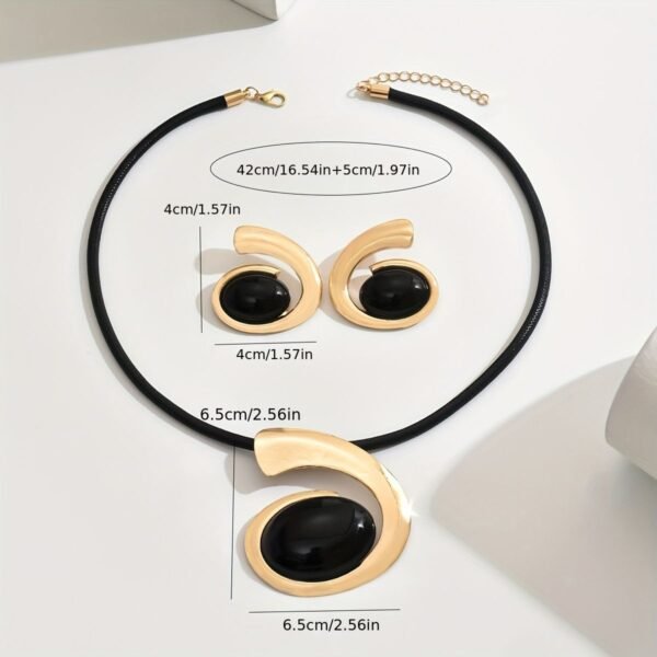 14K Gold Plated Black Onyx Swirl Choker Necklace and Earrings Set - Image 2