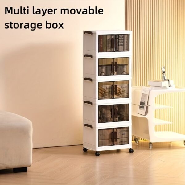 1pc multi-layer foldable open storage cabinet for home living room high-looking storage box dormitory wheeled multi-layer book snack storage locker - Image 2