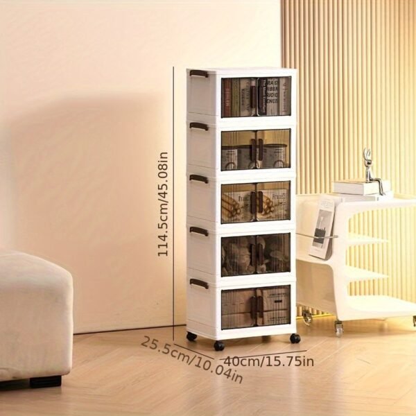 1pc multi-layer foldable open storage cabinet for home living room high-looking storage box dormitory wheeled multi-layer book snack storage locker - Image 4