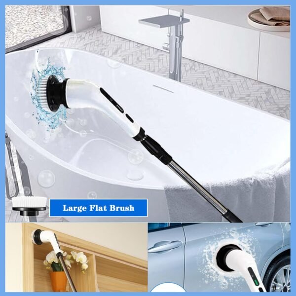 10 in 1 Electric Spin Scrubber, Cordless Scrubber with Adjustable Extension Arm, 2 Speed 10 Replaceable Cleaning Heads, LED display,for Cleaning Bathroom, Floor, Car - Image 6