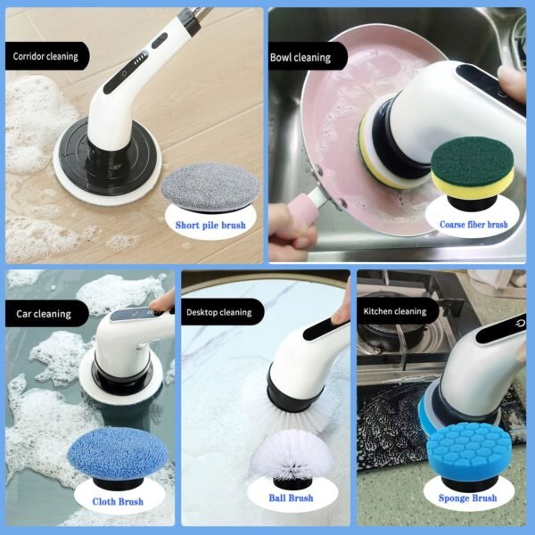 10 in 1 Electric Spin Scrubber, Cordless Scrubber with Adjustable Extension Arm, 2 Speed 10 Replaceable Cleaning Heads, LED display,for Cleaning Bathroom, Floor, Car - Image 7