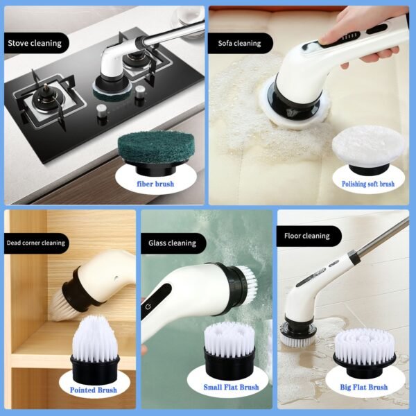 10 in 1 Electric Spin Scrubber, Cordless Scrubber with Adjustable Extension Arm, 2 Speed 10 Replaceable Cleaning Heads, LED display,for Cleaning Bathroom, Floor, Car - Image 8