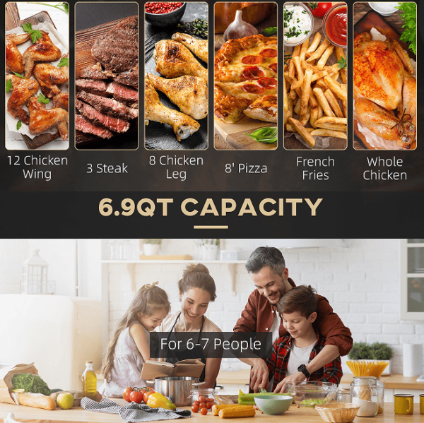 W2225141034  6.9qt Air fryer 85% less oil or low fat cooking 1700W electric oven 400F split oil filter 360° air circulation timing and non-stick pan, intelligent oil-free cooking air frying, baking - Image 12