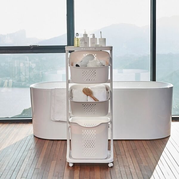 Multi-functional Organizing Shelving Bathroom Sorting Dirty Laundry Basket Plastic Large Mobile Storage Basket - Image 2