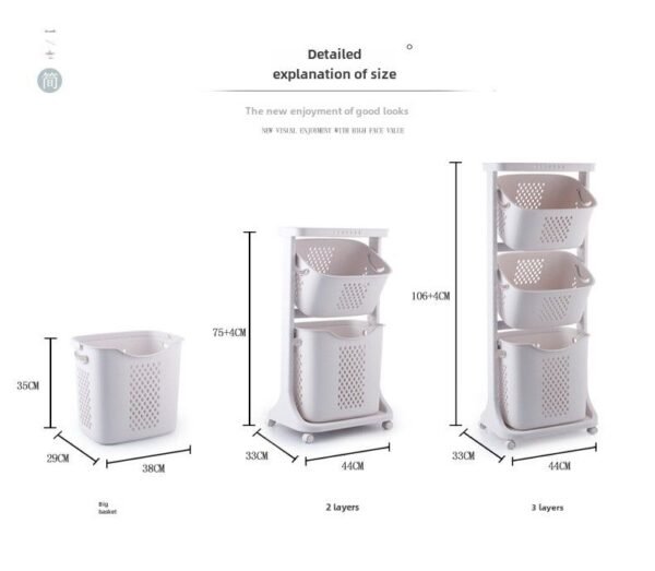 Multi-functional Organizing Shelving Bathroom Sorting Dirty Laundry Basket Plastic Large Mobile Storage Basket - Image 5