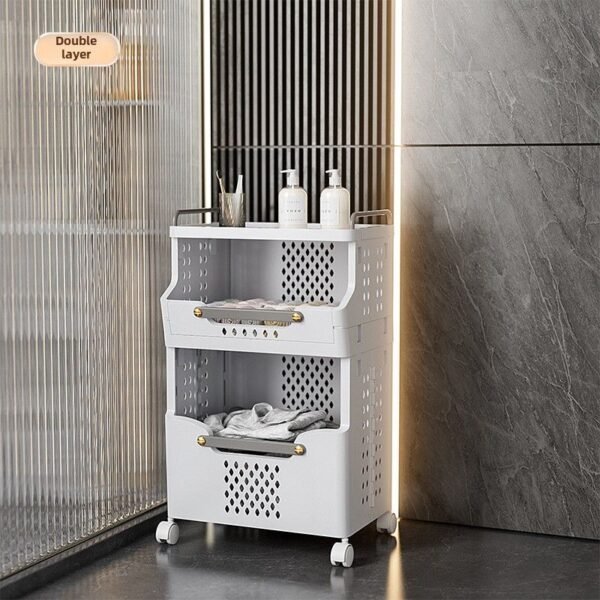 Laundry Basket Bathroom Foldable Dirty Clothes Storage Basket Wall Hanging Shelf - Image 2