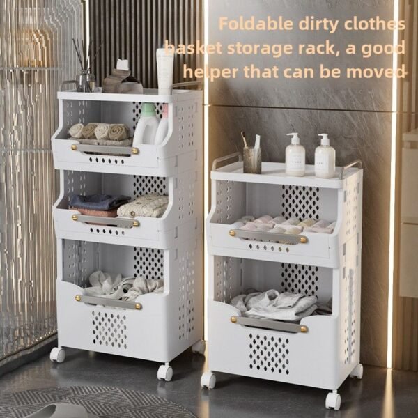 Laundry Basket Bathroom Foldable Dirty Clothes Storage Basket Wall Hanging Shelf - Image 7