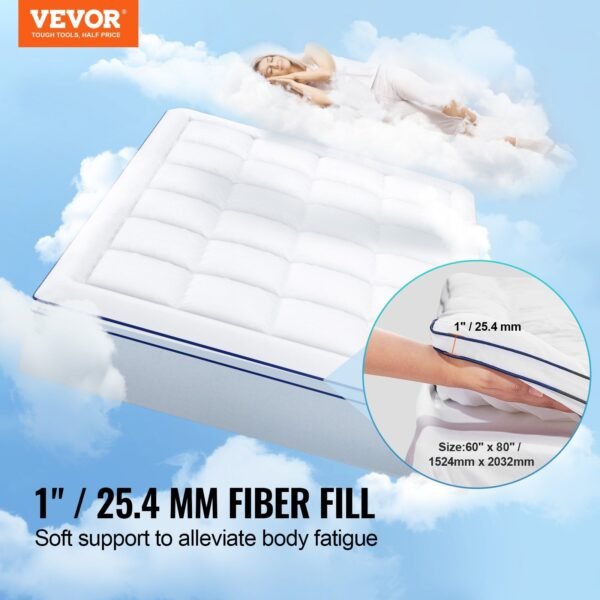 VEVOR Mattress Topper Fiber Fill Detachable & Washable Queen Size 1 in Thickness - Image 2