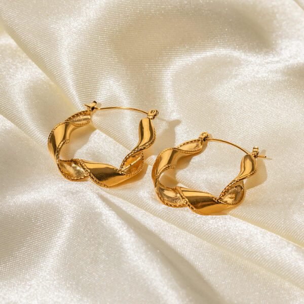Rusty Steel Wavy Gold Earrings for Women - Image 3