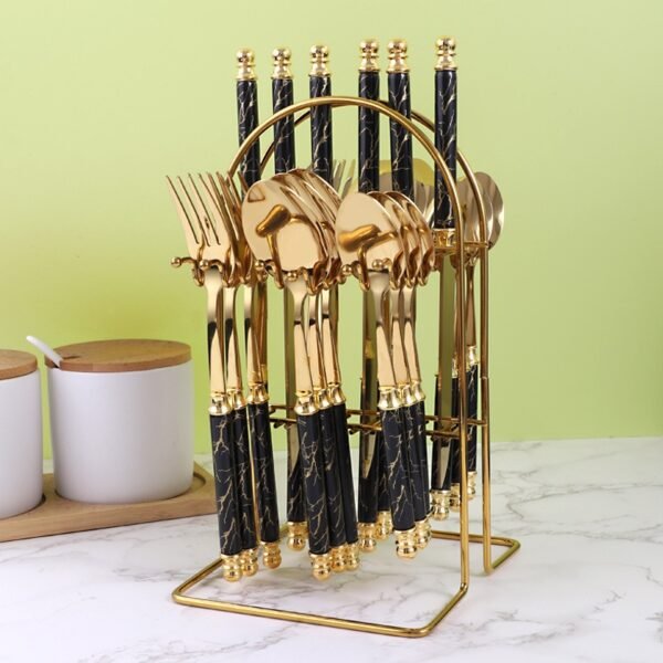 24-Piece Stainless Steel Cutlery Set with Golden Dessert Spoon - Image 4