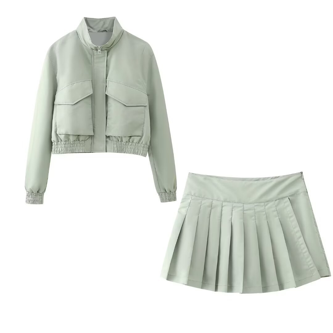 European and American women's zipper jacket+pants skirt set - Image 2