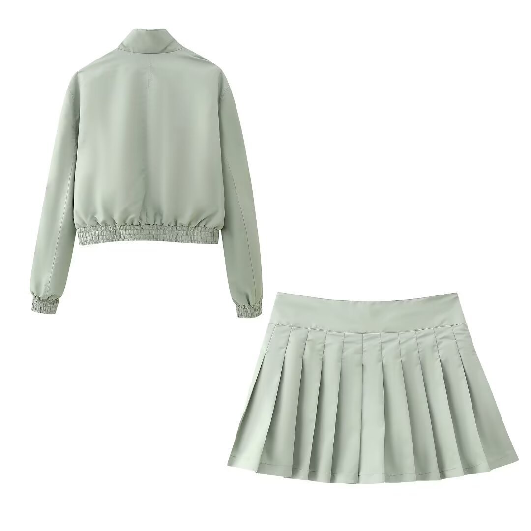 European and American women's zipper jacket+pants skirt set - Image 3