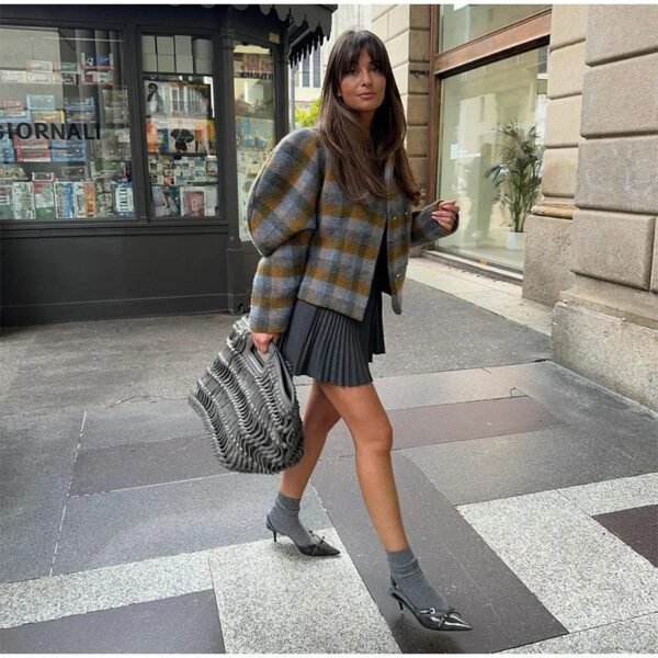 Autumn Retro Plaid Double-Breasted Jacket - Image 4