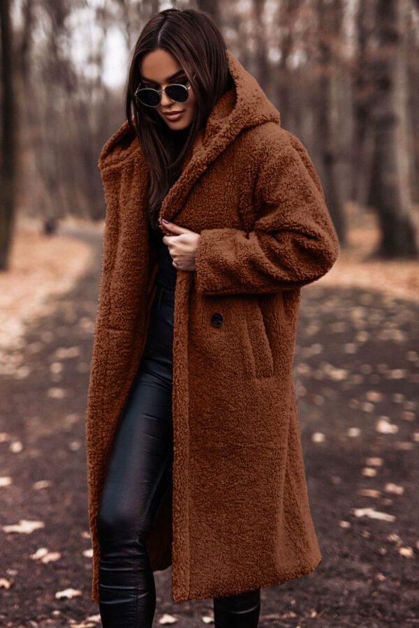 Long net color long sleeved woolen women's coat - Image 12