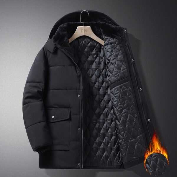 Men’s Winter Hooded Coat with Velvet and Cotton - Image 3