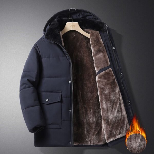 Men’s Winter Hooded Coat with Velvet and Cotton - Image 2