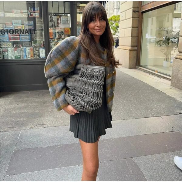 Autumn Retro Plaid Double-Breasted Jacket - Image 2