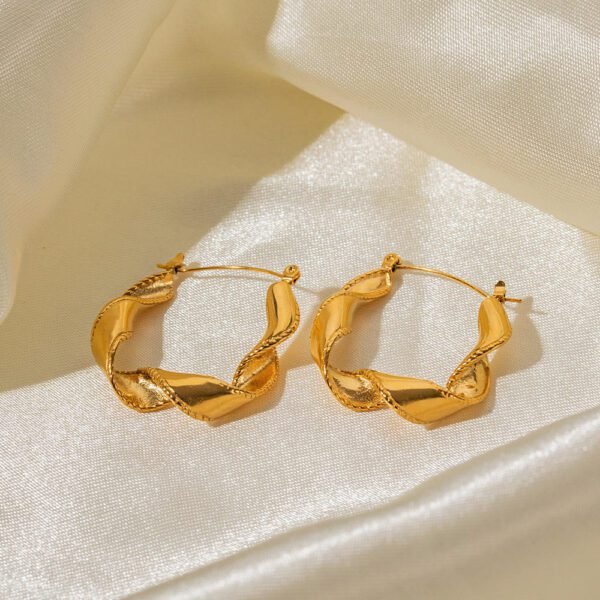Rusty Steel Wavy Gold Earrings for Women - Image 4