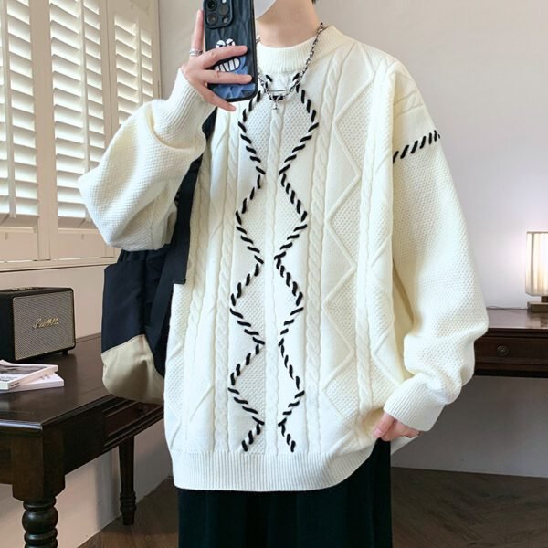 Men's Round Neck Trendy Sweater with Woolen Inner - Image 4