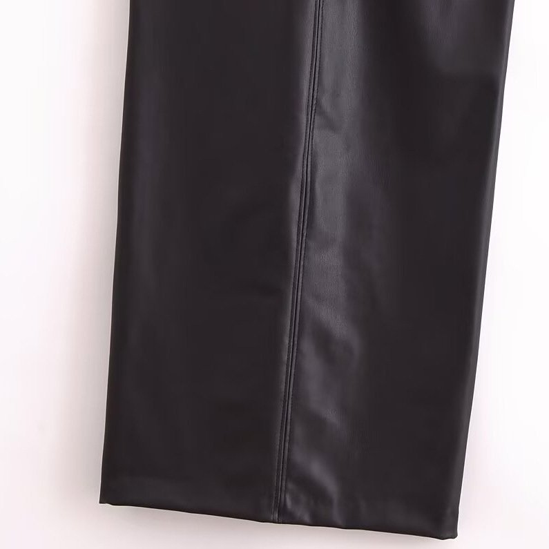 Asymmetric Faux Leather Pleated Dress - Image 4