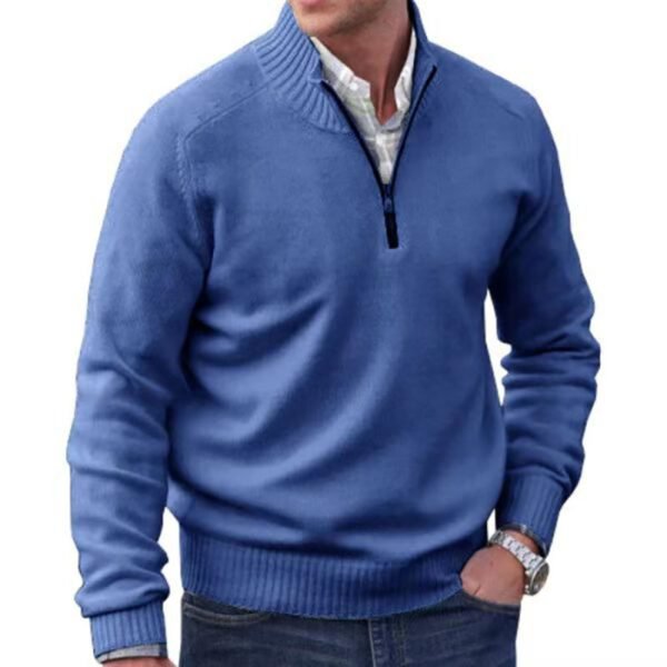 Men's Zipper Stand up Collar Sweater Wool Men's Warm Sweater - Image 9