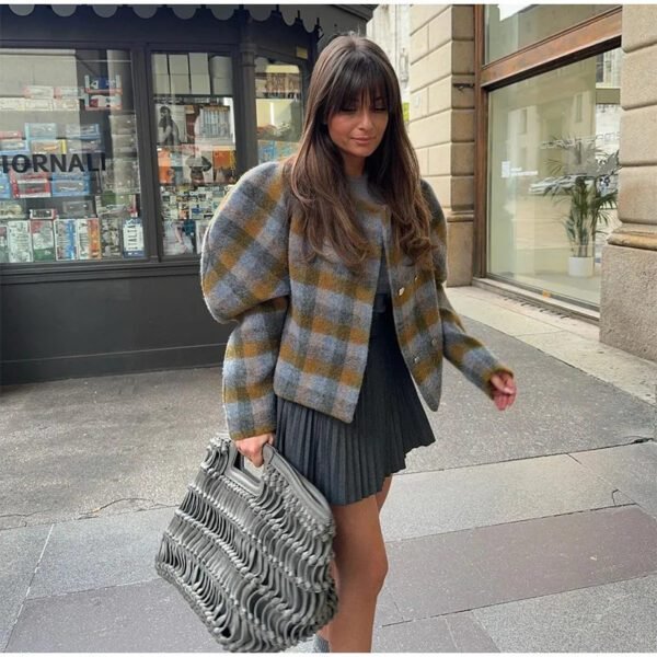 Autumn Retro Plaid Double-Breasted Jacket - Image 6