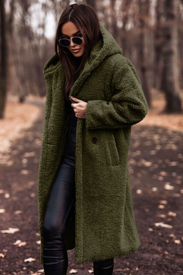 Long net color long sleeved woolen women's coat - Image 16