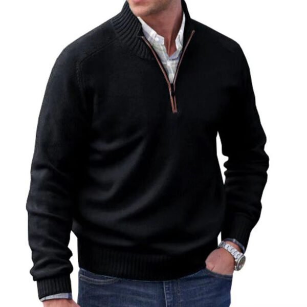 Men's Zipper Stand up Collar Sweater Wool Men's Warm Sweater - Image 7