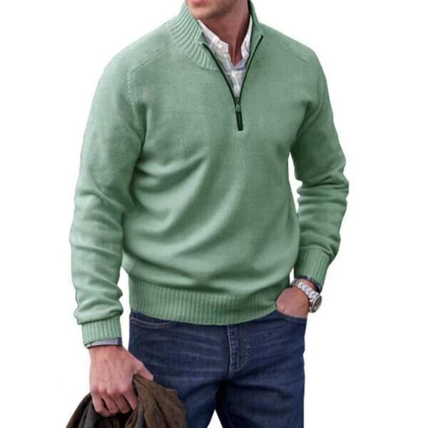 Men's Zipper Stand up Collar Sweater Wool Men's Warm Sweater - Image 2