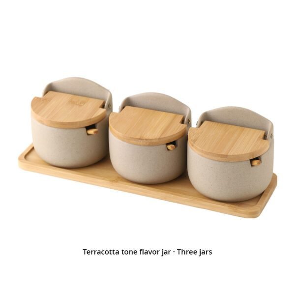 Japanese Ceramic Bamboo Lid Seasoning Jar Set - Image 8