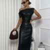 Asymmetric Faux Leather Dress