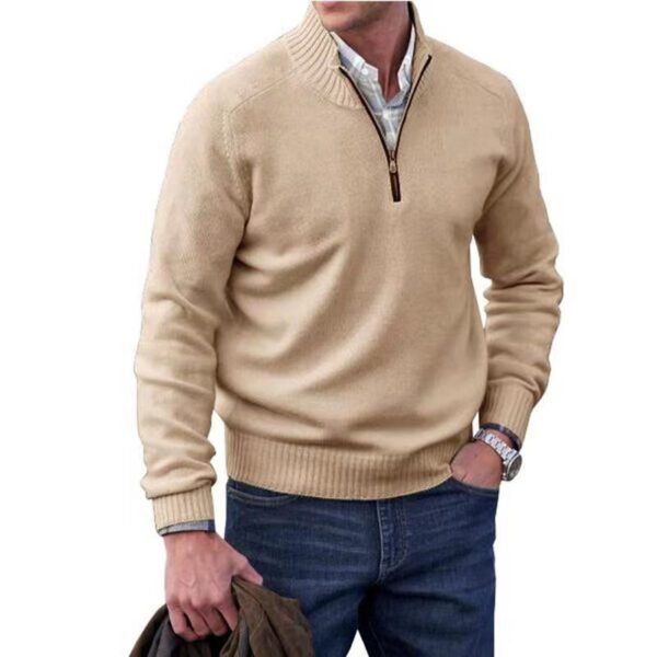 Men's Zipper Stand up Collar Sweater Wool Men's Warm Sweater - Image 8
